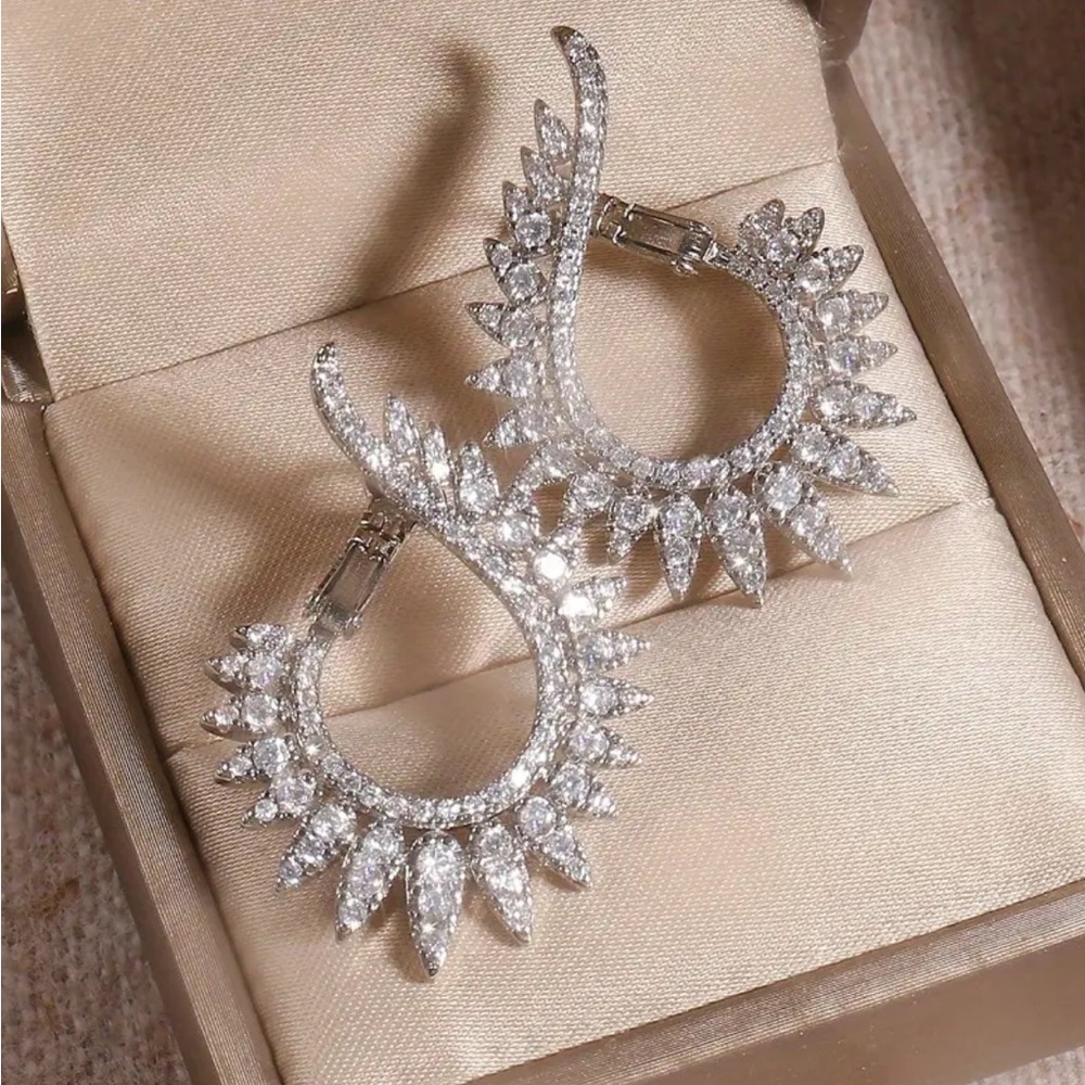 Silver Plated Zircon Abstract Earrings - Picture 2 of 4